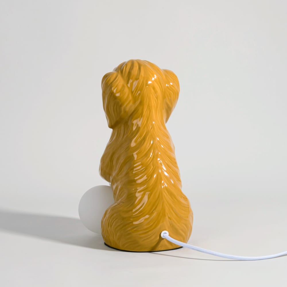 Lampe chien en grès jaune et globe — vue 4