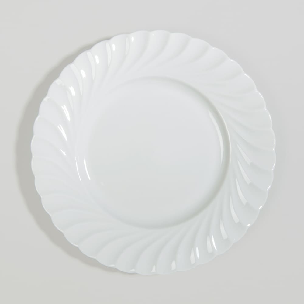 Assiette plate en porcelaine blanche et bord spirale