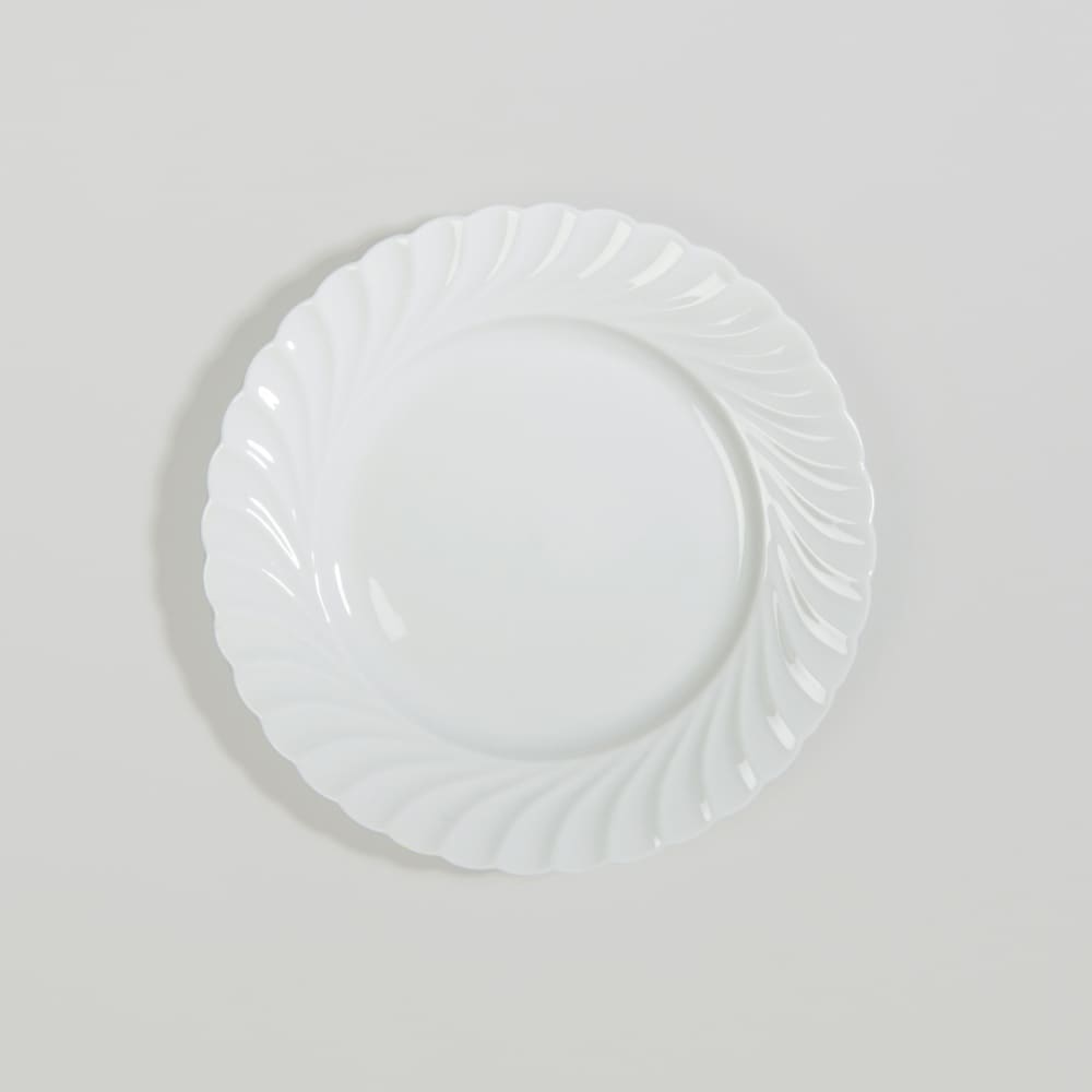 Assiette à dessert en porcelaine blanche et bord spirale