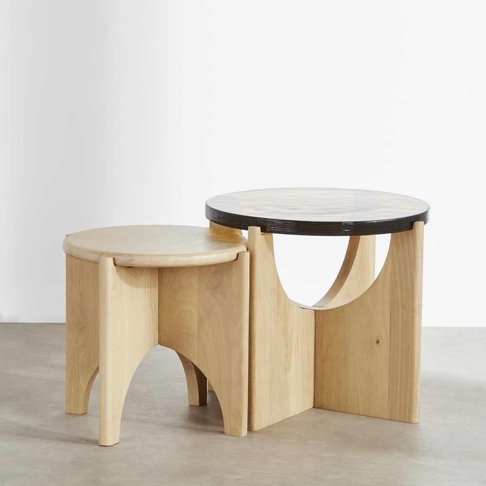 Set aus 2 Couchtischen aus Mangoholz und braunem Glas - Maisons