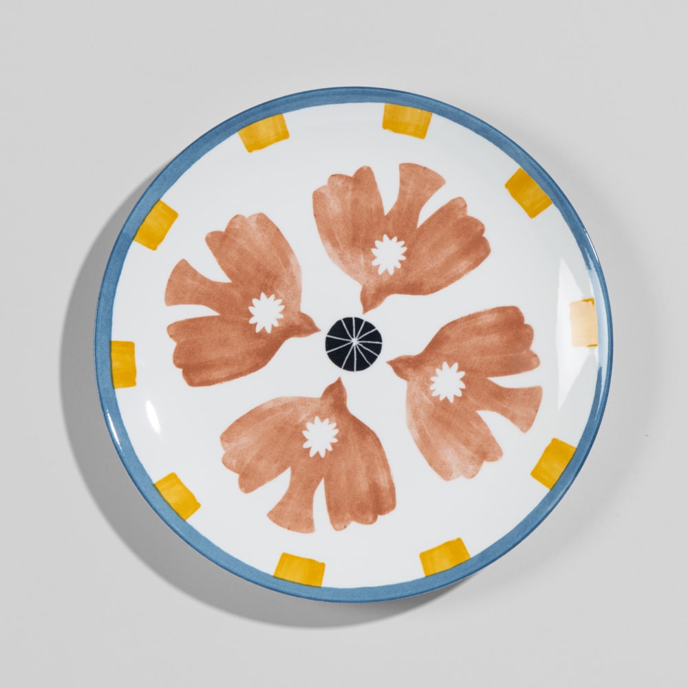 Assisette plate motifs oiseaux en grès multicolore