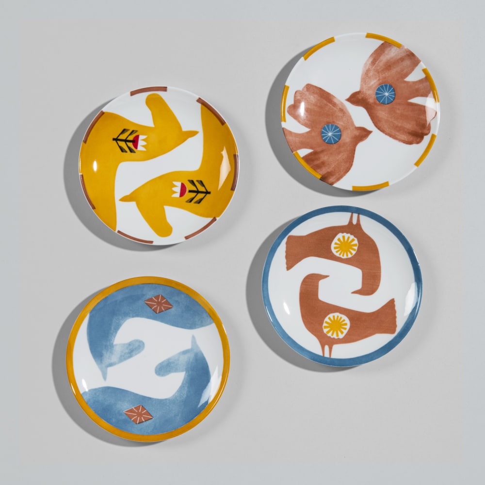 Assiettes à dessert (x4) en céramique motifs multicolores