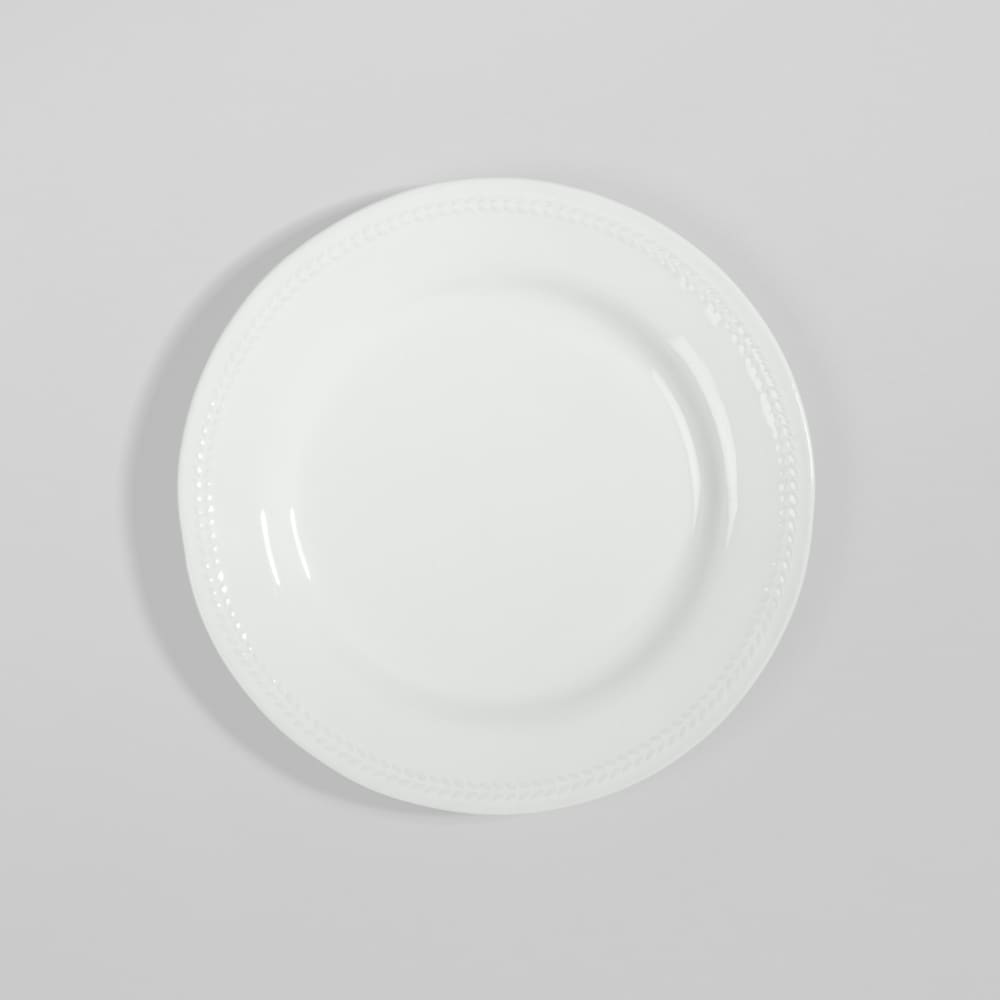 Assiette à dessert en céramique blanche et liseré en relief