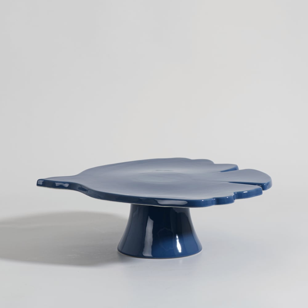 Présentoir à gâteaux oiseau en grès bleu Présentoir à gâteaux oiseau en grès bleu