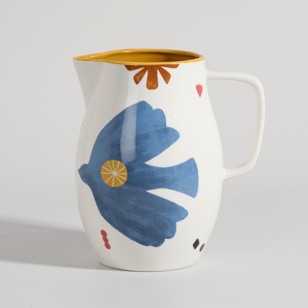 Pichet motif oiseau en céramique multicolore, 1,6L