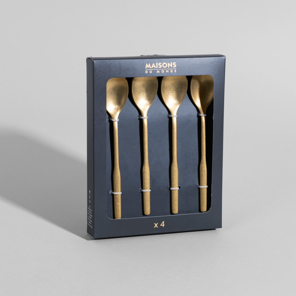 Coffret 4 cuillères en acier inoxydable doré Coffret 4 cuillères en acier inoxydable doré