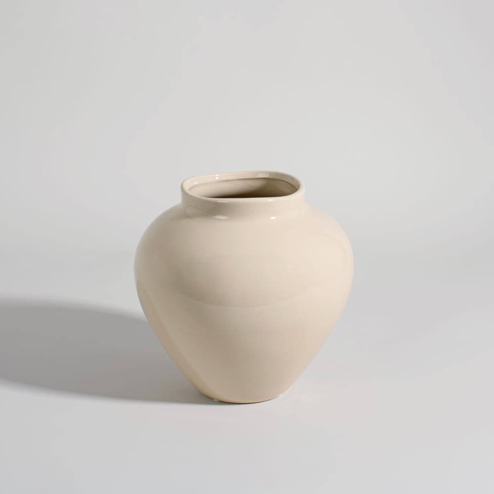 Vase en grès beige, H19 cm