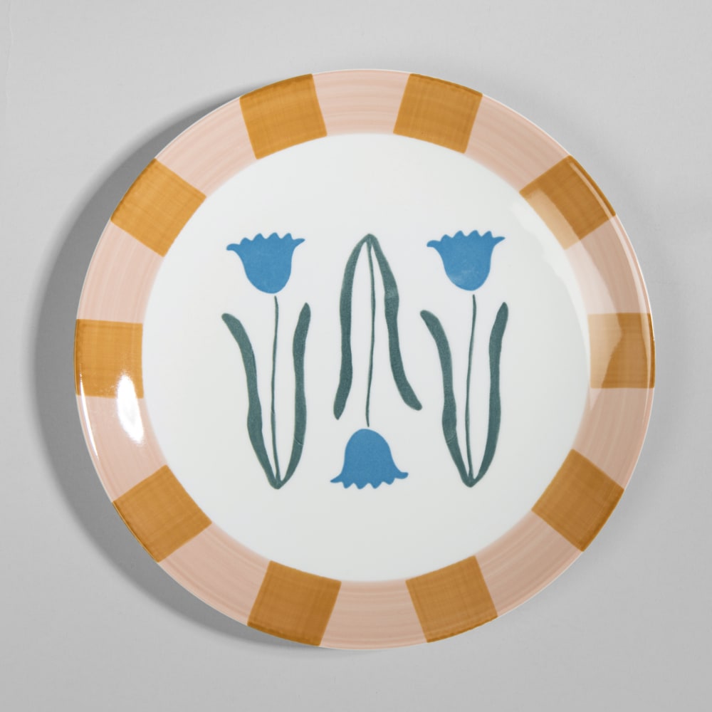 Assiette plate motif fleurs en céramique multicolore