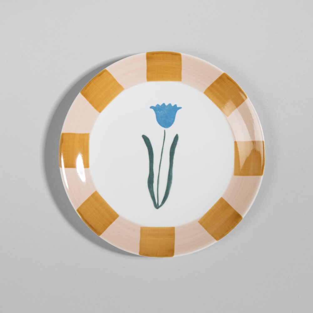 Assiette à dessert motif fleur en céramique multicolore