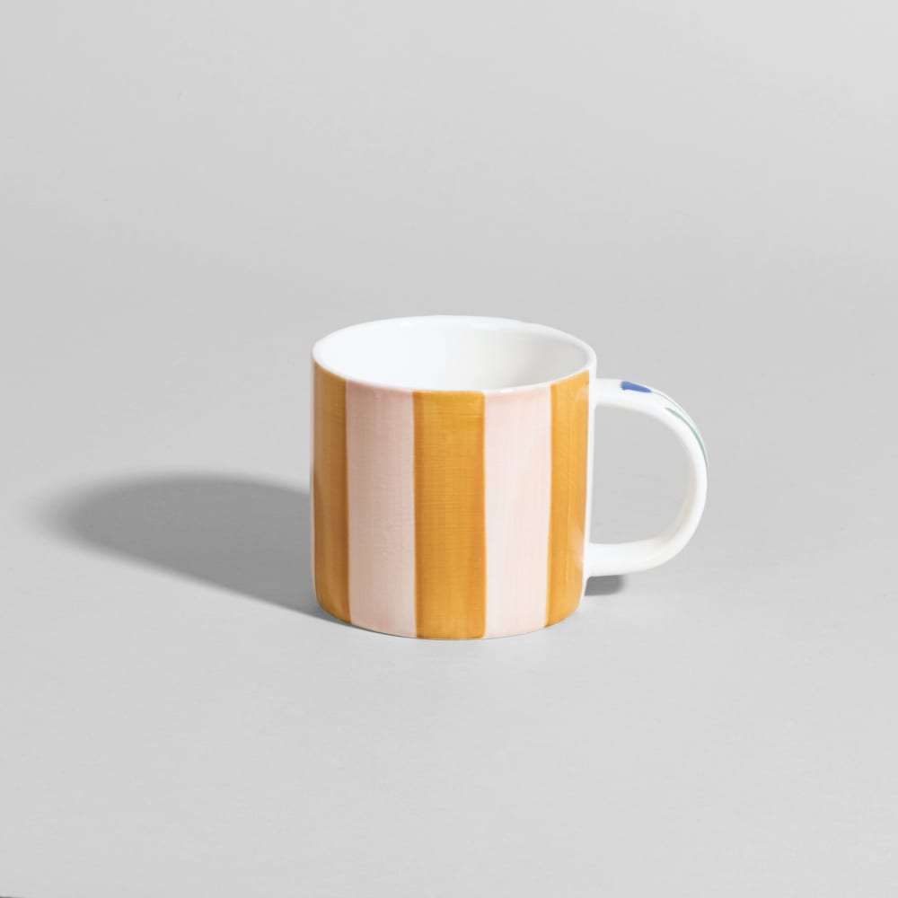 Tasse en grès à rayures et motif fleur multicolore