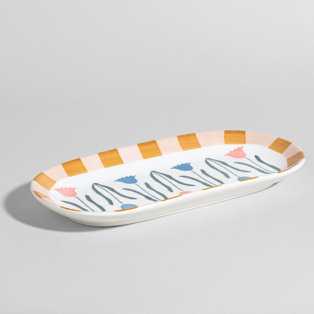 Plat de présentation motif fleurs en céramique multicolore