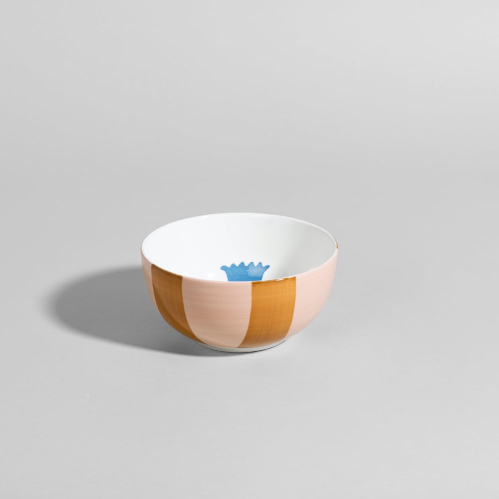 Bol en céramique à rayures et motif fleur multicolore