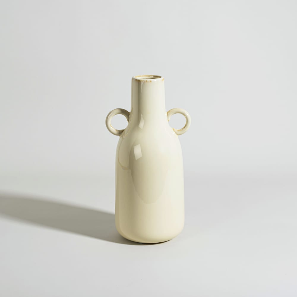 Vase avec anses en grès blanc cassé, H29 cm — Beyit