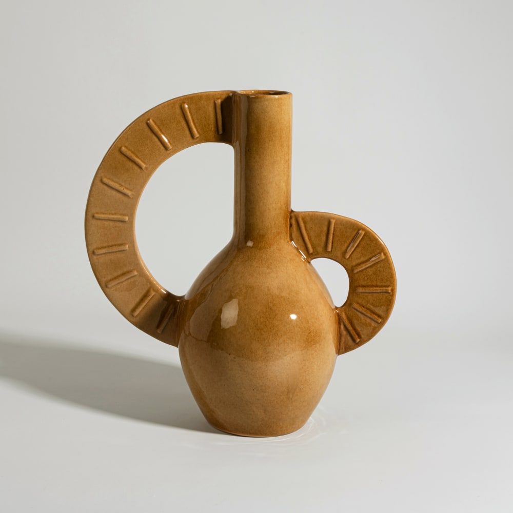 Vase en grès jaune moutarde, H36 cm