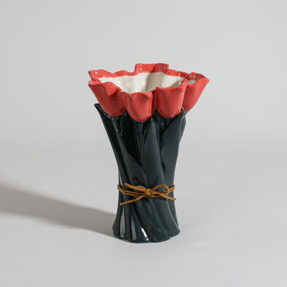 Vase tulipe en porcelaine verte et rouge, H22 cm — Beyit