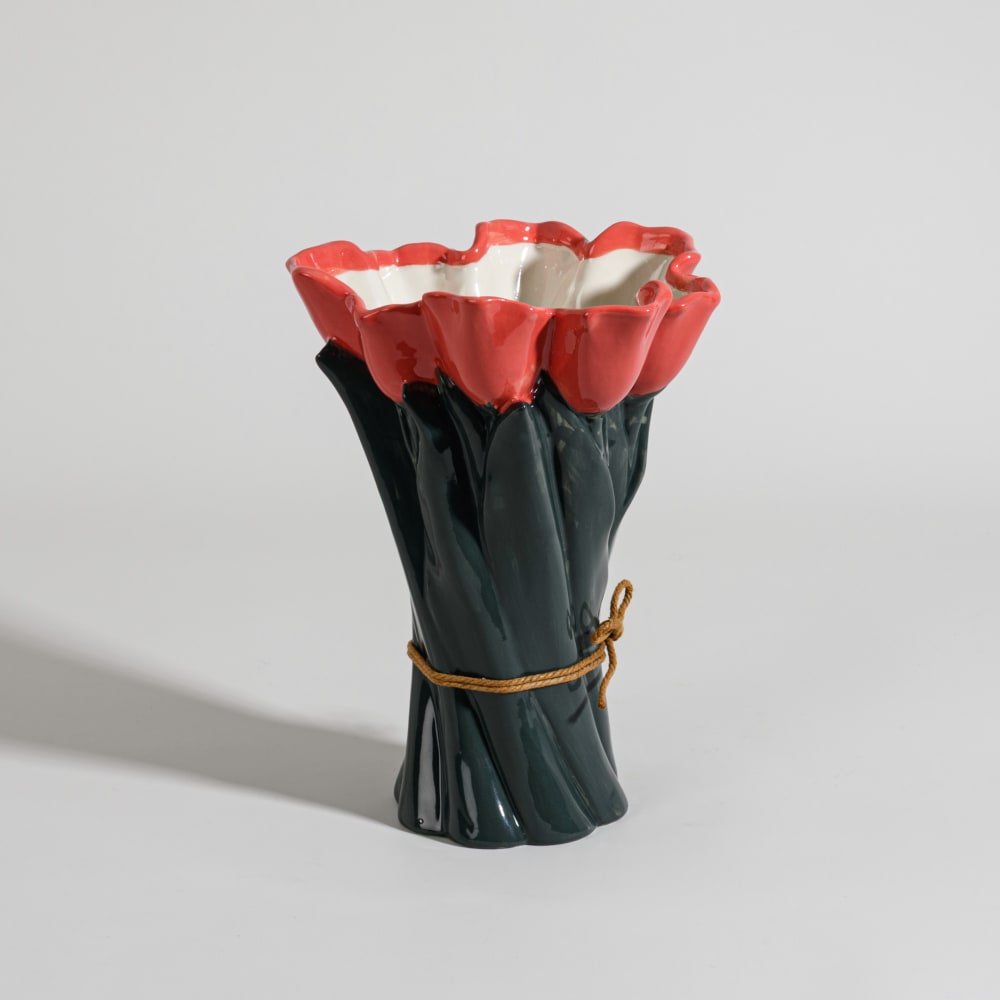 Tulpenvase aus grünem und rotem Porzellan, H 22 cm - Maisons Du