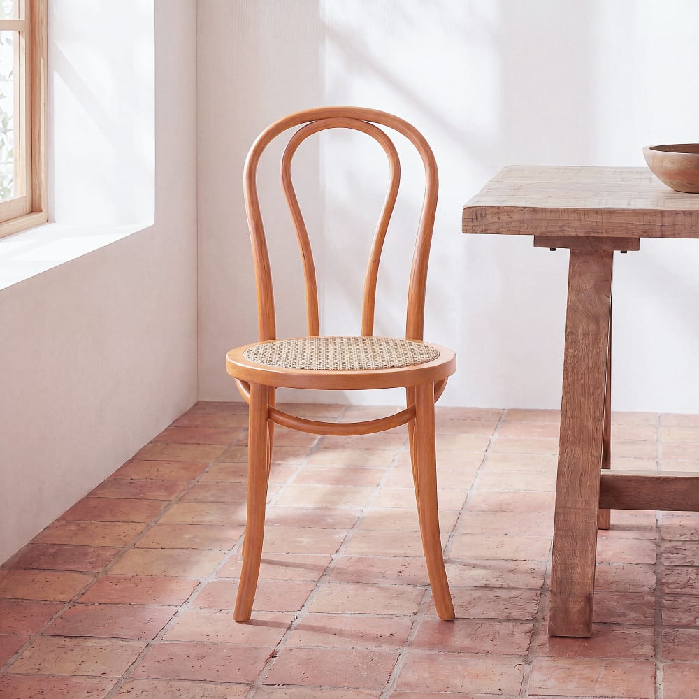 Chaise bistrot en bois de hêtre massif et rotin