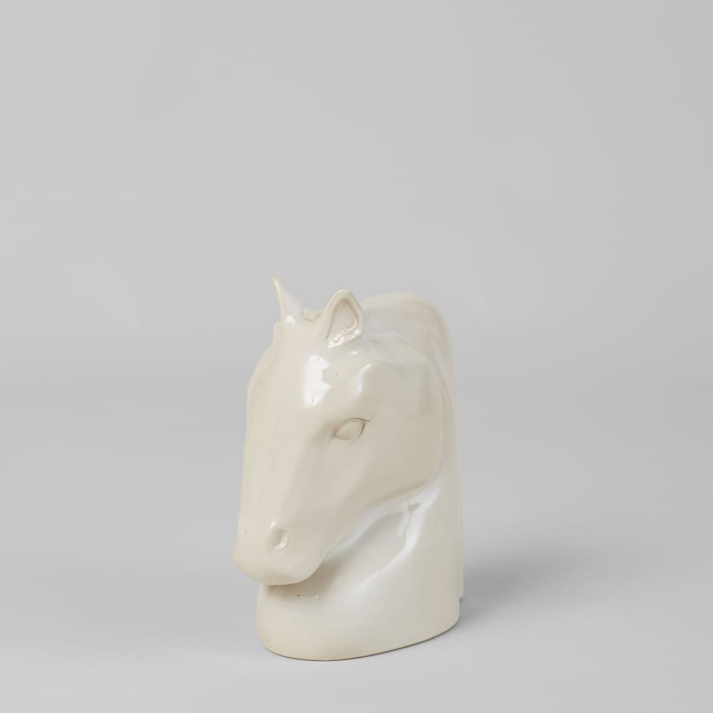 Statuette tête de cheval en grès blanc, H25 cm