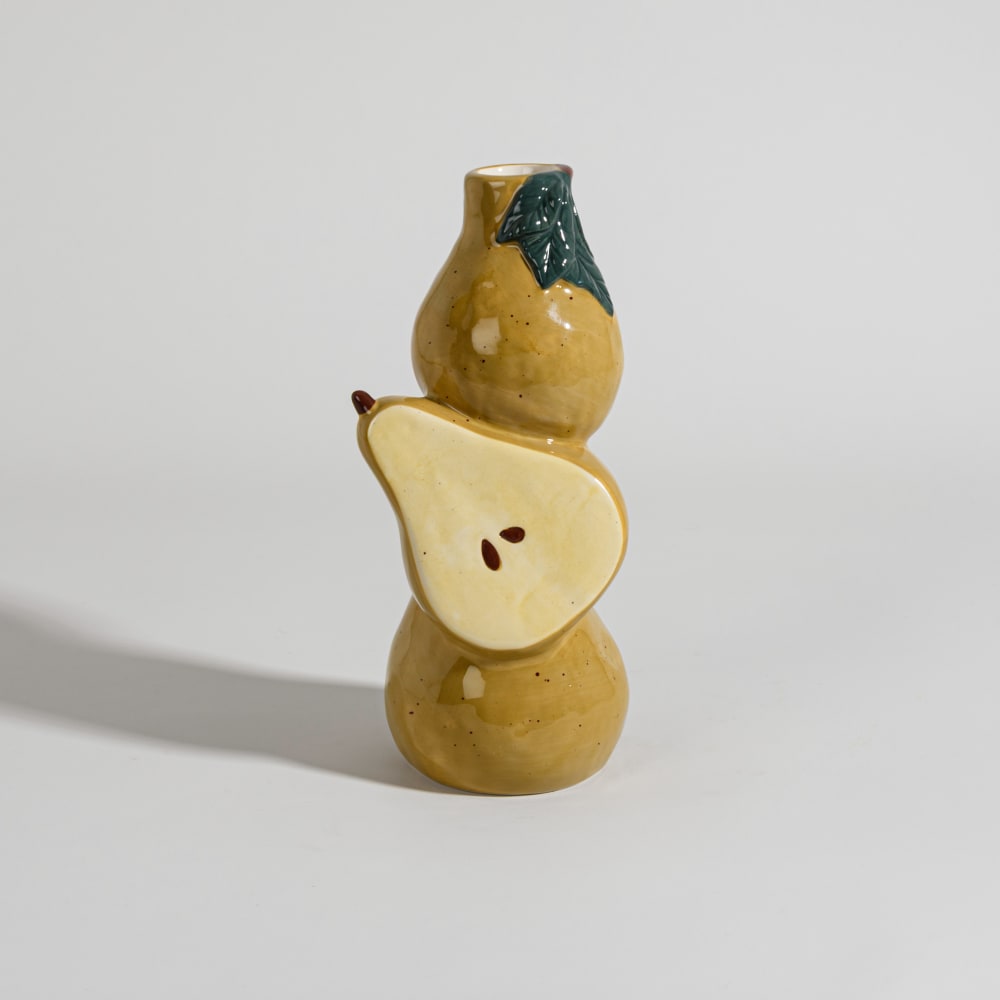 Vase poires en grès jaune, vert et beige, H24 cm — Beyit