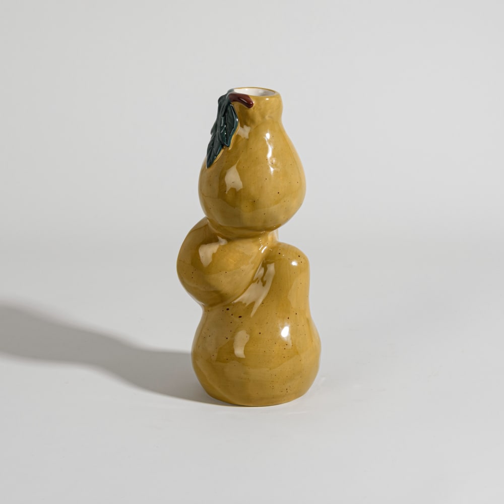 Vase poires en grès jaune, vert et beige, H24 cm — vue 3