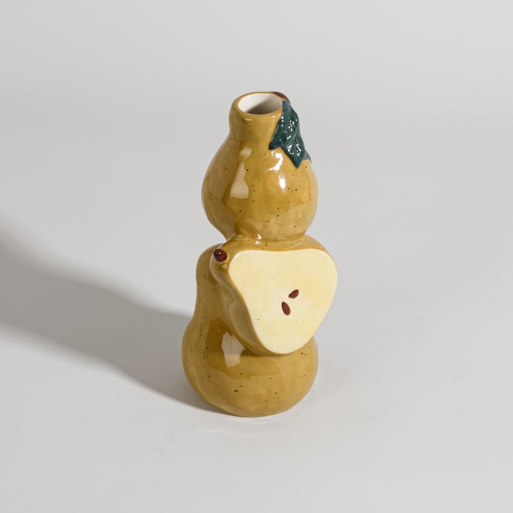 Vase poires en grès jaune, vert et beige, H24 cm — vue 4