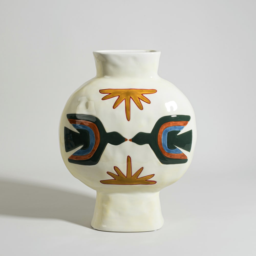 Vase en grès motifs oiseaux multicolores, H35 cm — Beyit