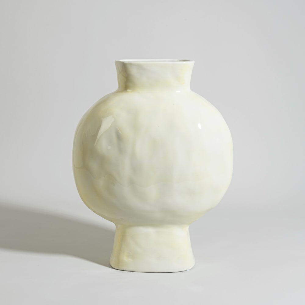 Vase en grès motifs oiseaux multicolores, H35 cm