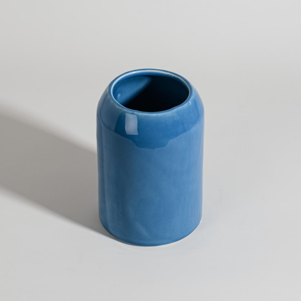 Blaue Steingutvase, H 20 cm - Maisons Du Monde