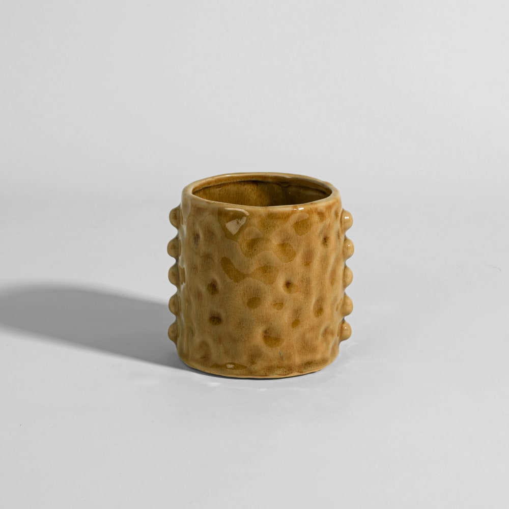 Cache-pot en grès marron, H10 cm