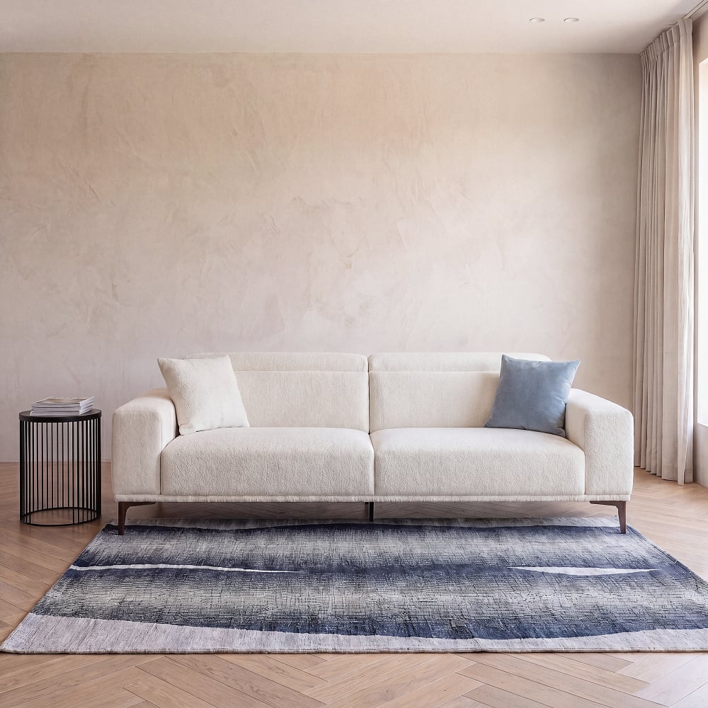 Canapé 3 places en tissu polyester tramé beige