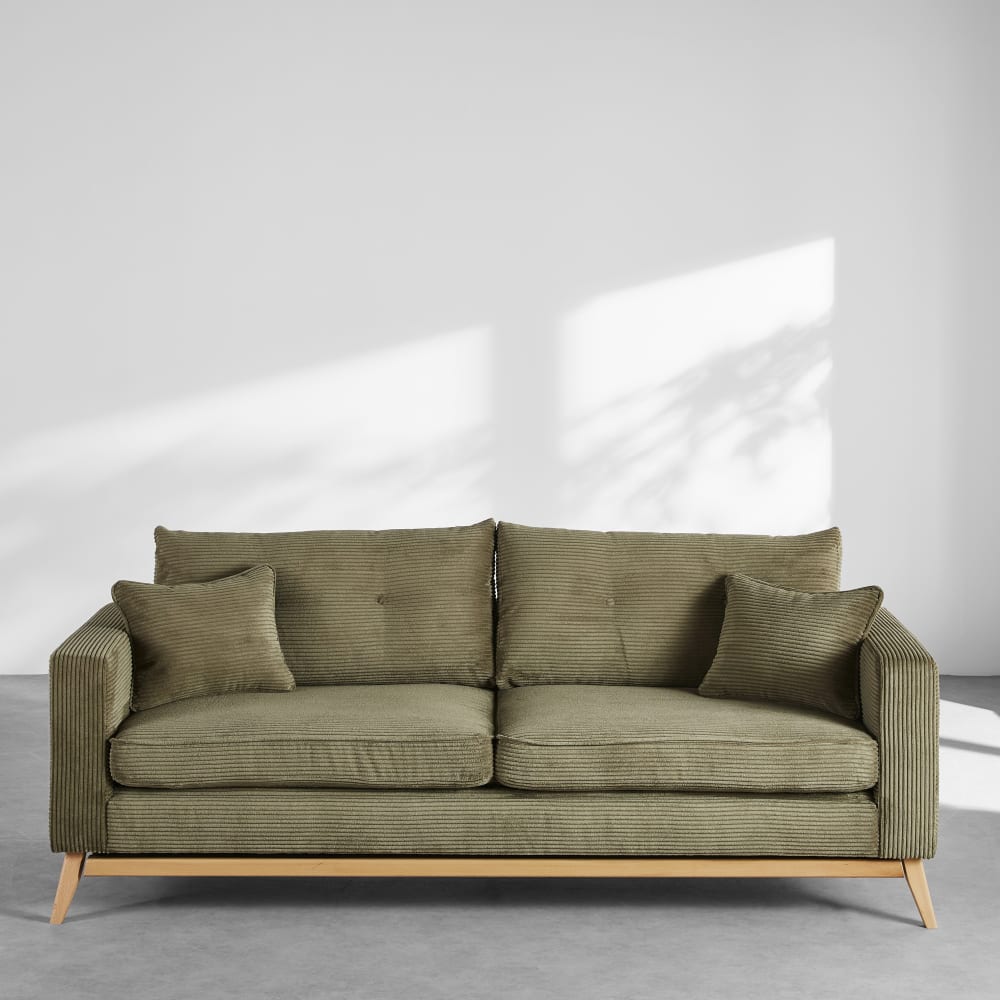Canapé style scandinave 3 places vert kaki — vue 3