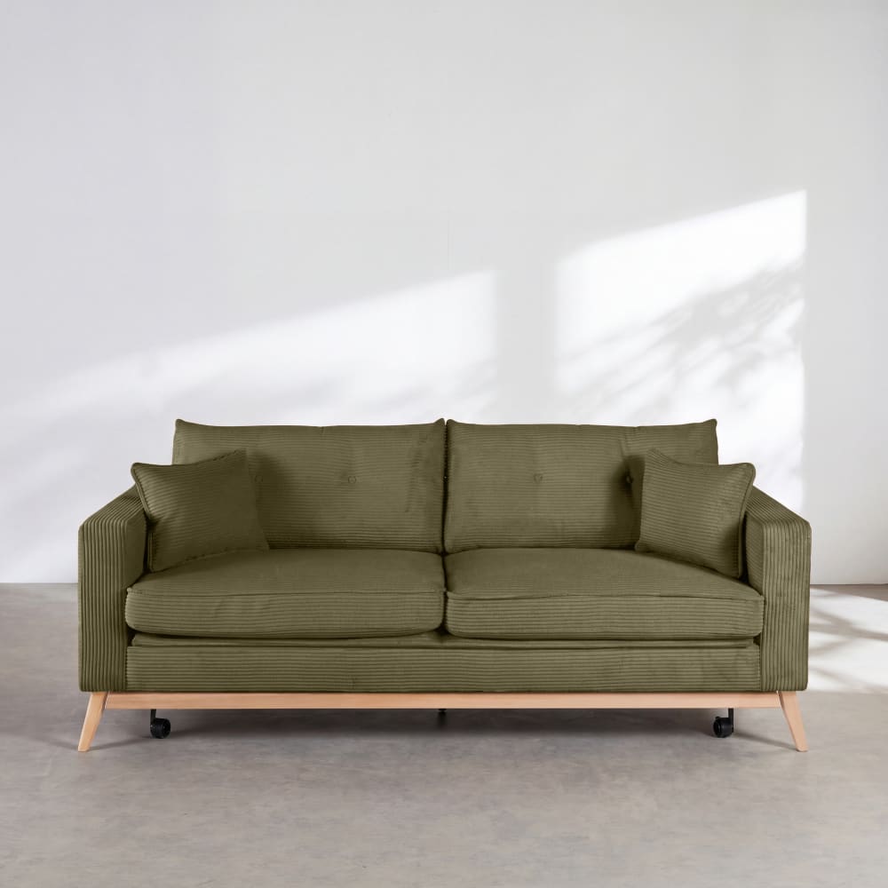 Canapé convertible style scandinave 3 places vert kaki