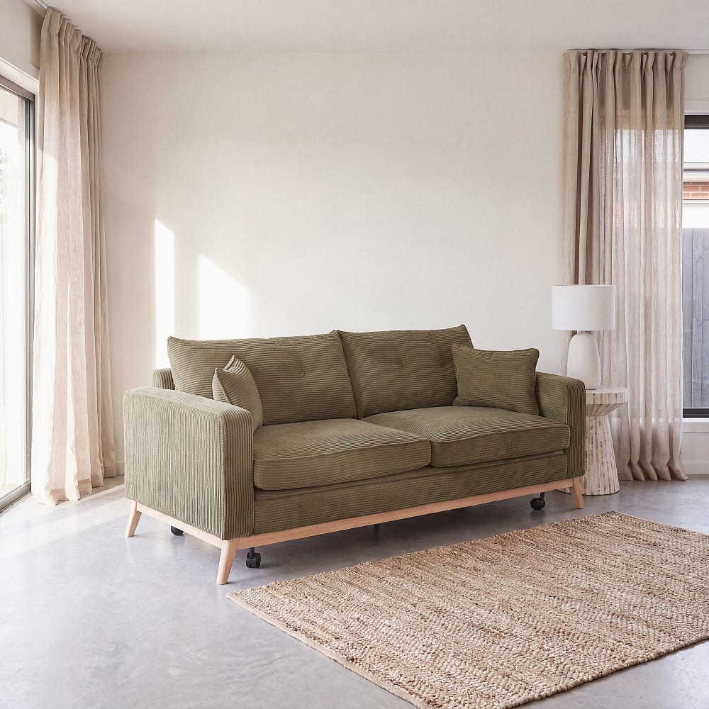 Canapé convertible style scandinave 3 places vert kaki