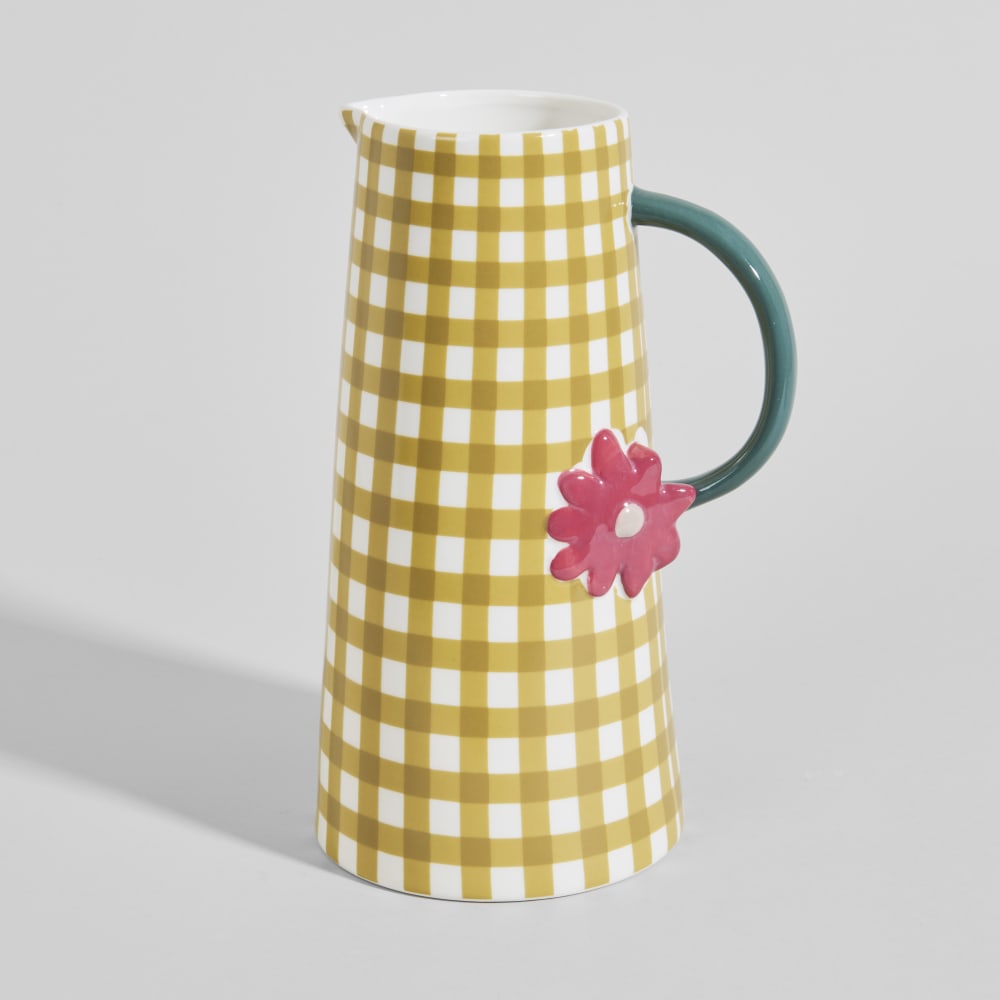 Pichet en grès motif vichy jaune ocre, 1,37L — Beyit