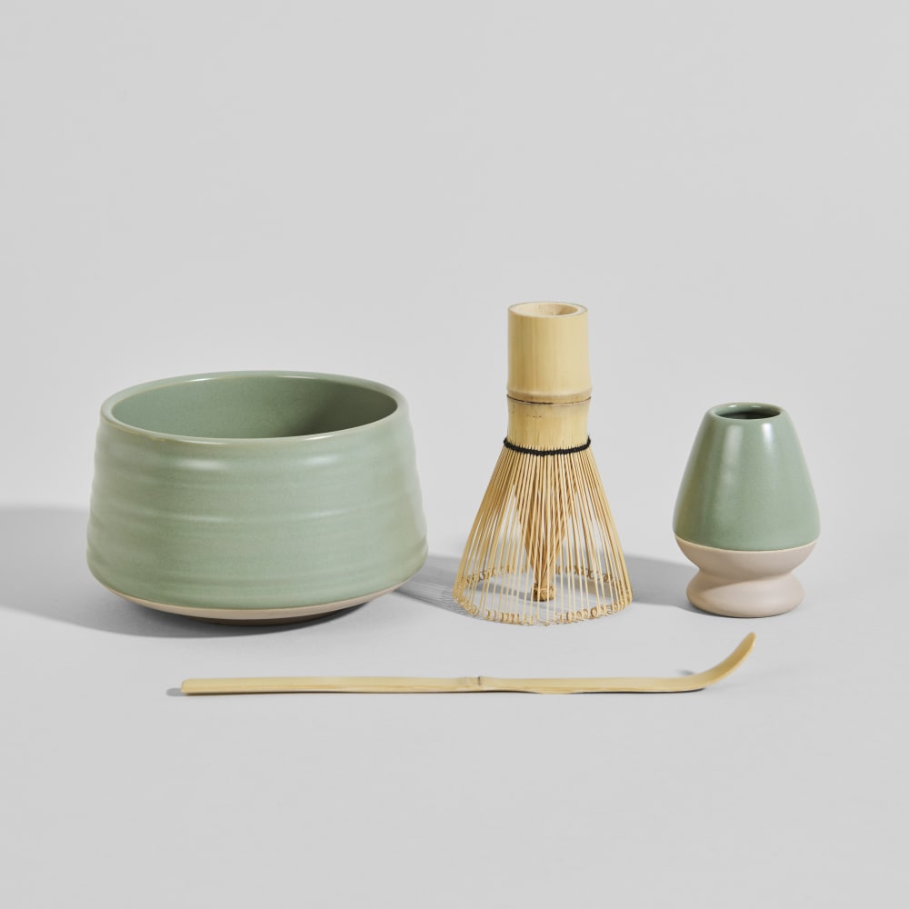 Coffret matcha en céramique verte et bambou