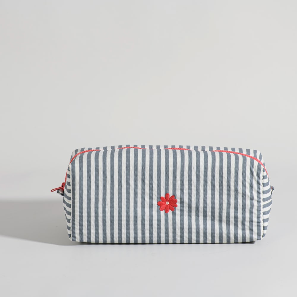 Trousse de toilette imprimé vichy vert et blanc motif fleur rose — Beyit