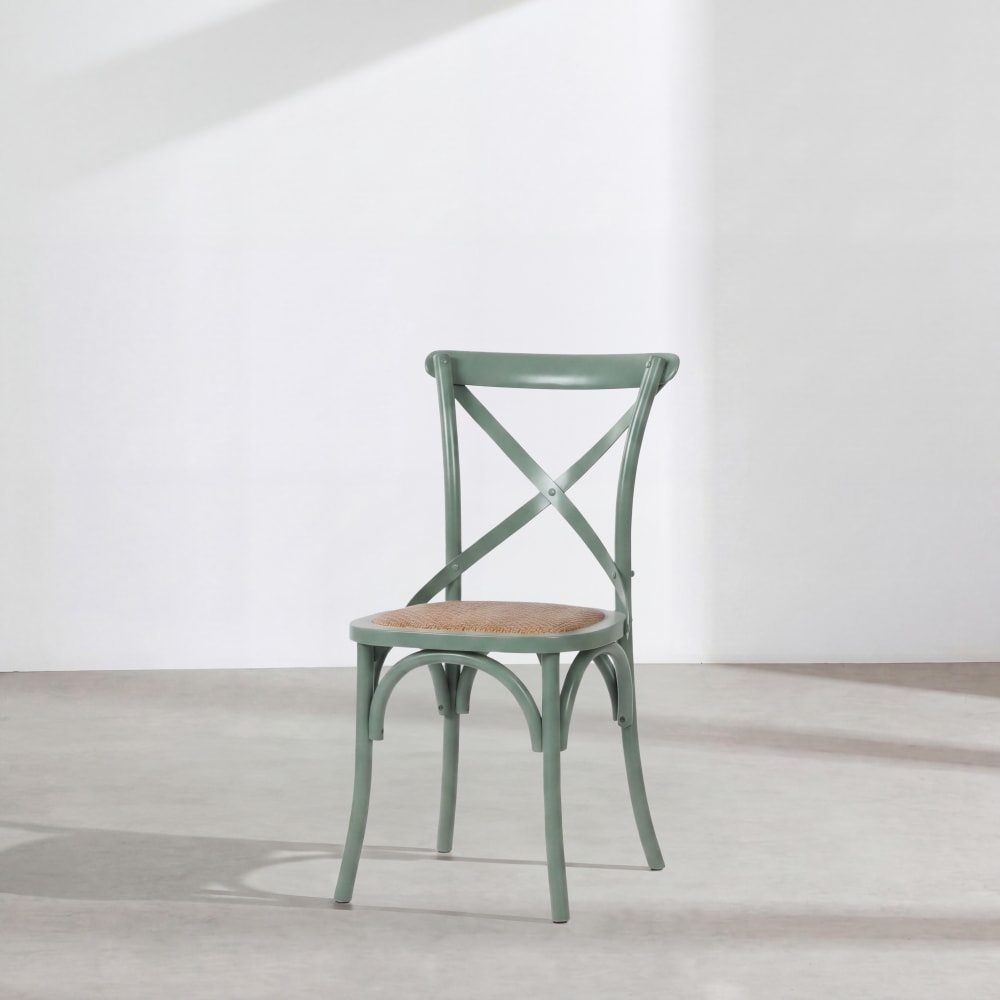 Chaise bistrot en bois de hêtre vert et rotin — vue 3