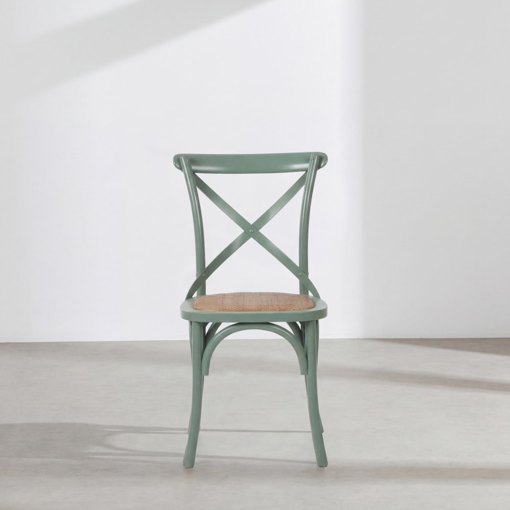 Chaise bistrot en bois de hêtre vert et rotin — vue 4