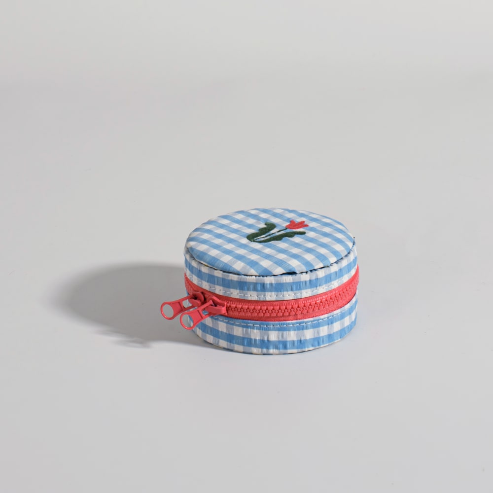 Schmuckkästchen mit blau-weißem Vichy-Karo-Muster, H 6 cm -