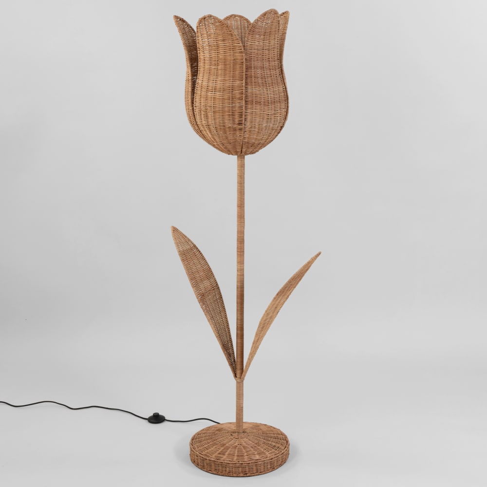 Lampadaire fleur en rotin tressé, H155 cm