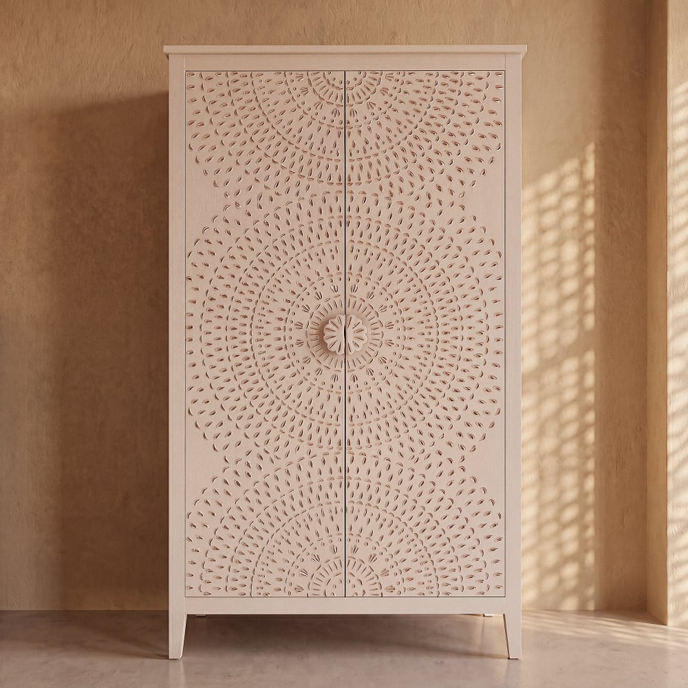 Armoire blanche avec gravures, L100 cm Armoire blanche avec gravures, L100 cm