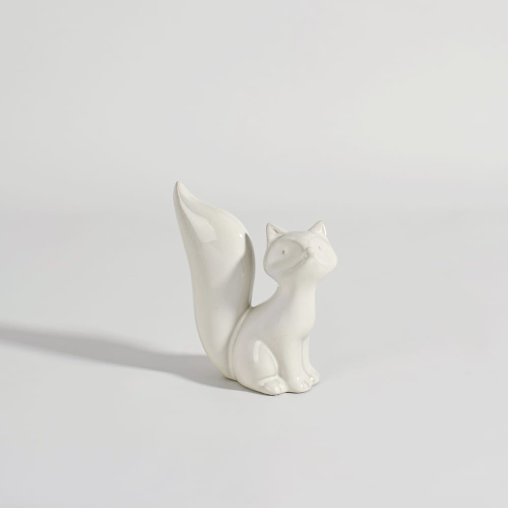 Statuette renard en grès blanc, H16 cm — Beyit