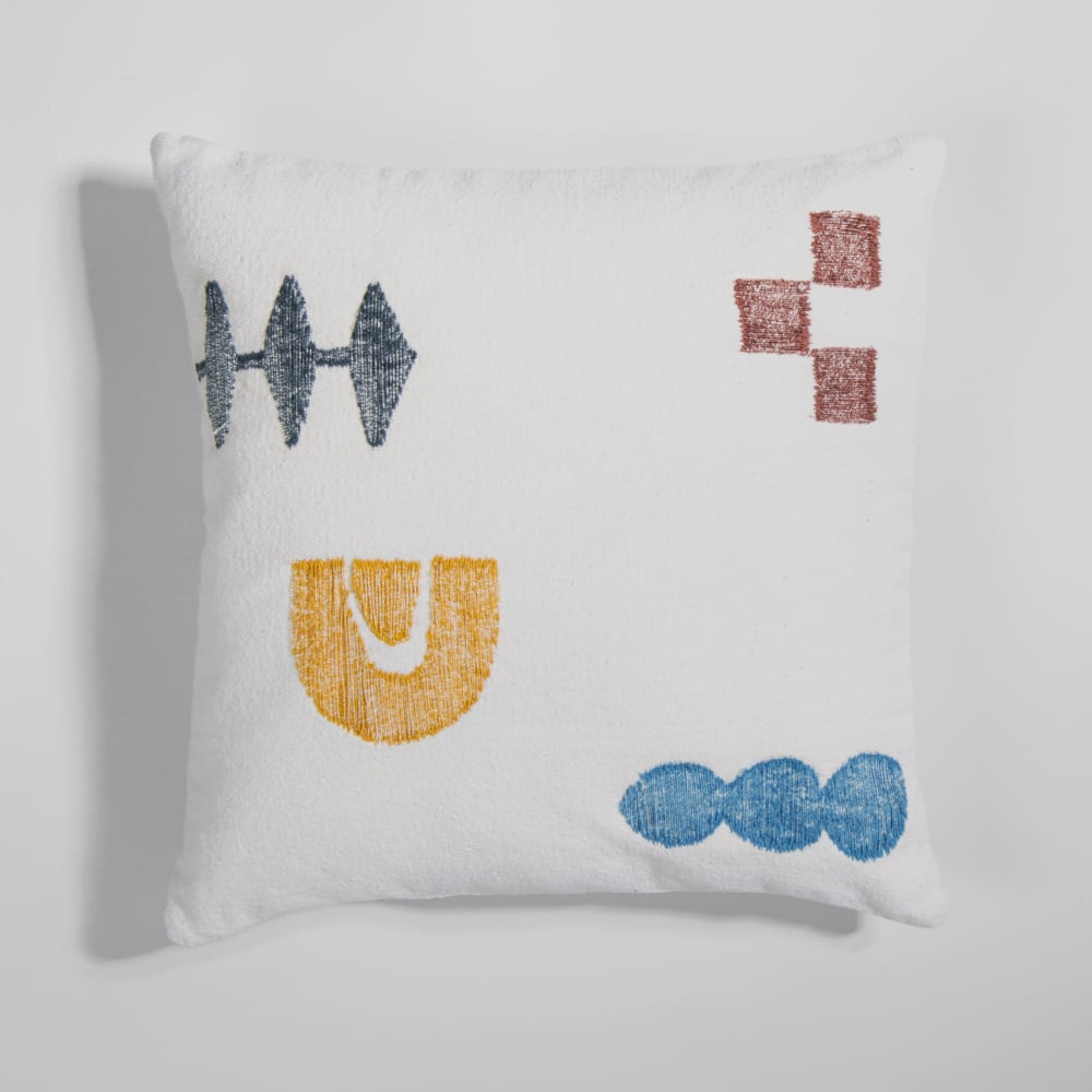 Housse de coussin en coton blanc motifs en relief multicolores, 40x40 cm