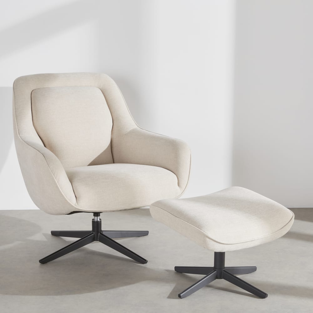 Ensemble fauteuil et repose-pieds beige et acier noir Ensemble fauteuil et repose-pieds beige et acier noir