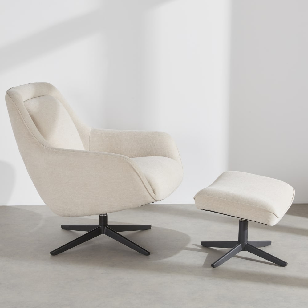 Ensemble fauteuil et repose-pieds beige et acier noir