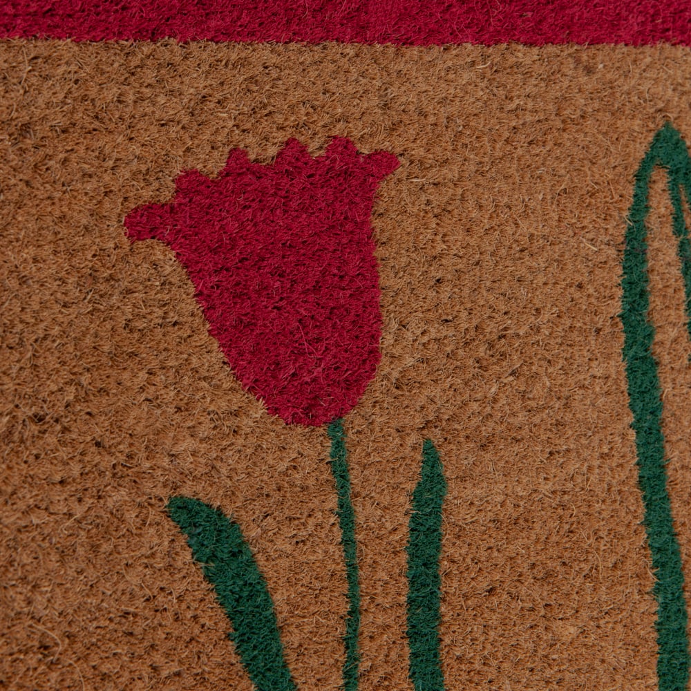 Paillasson en fibre de coco motif floral imprimé vert et rose, 60x40 cm — vue 3