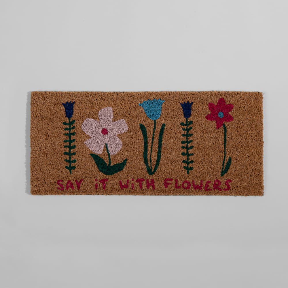 Paillasson en fibre de coco motif floral imprimé multicolore, 25x55 cm