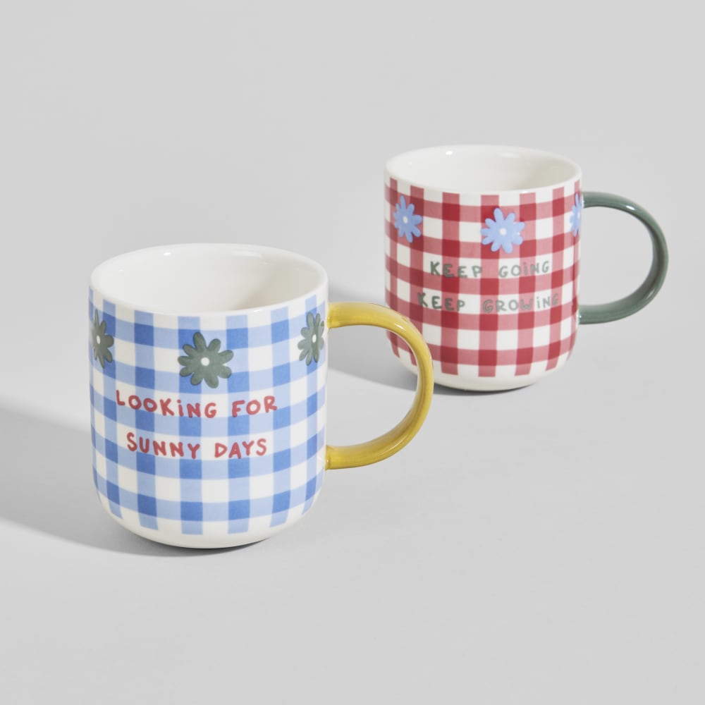 Coffret 2 mugs en céramique motif vichy multicolore