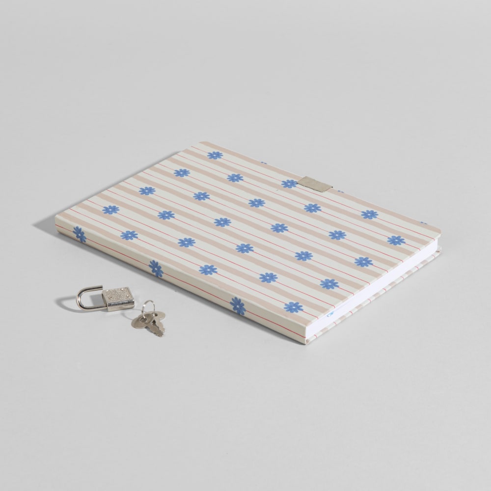 Geheimnotizbuch im A5-Format, beige und rosa mit blauen