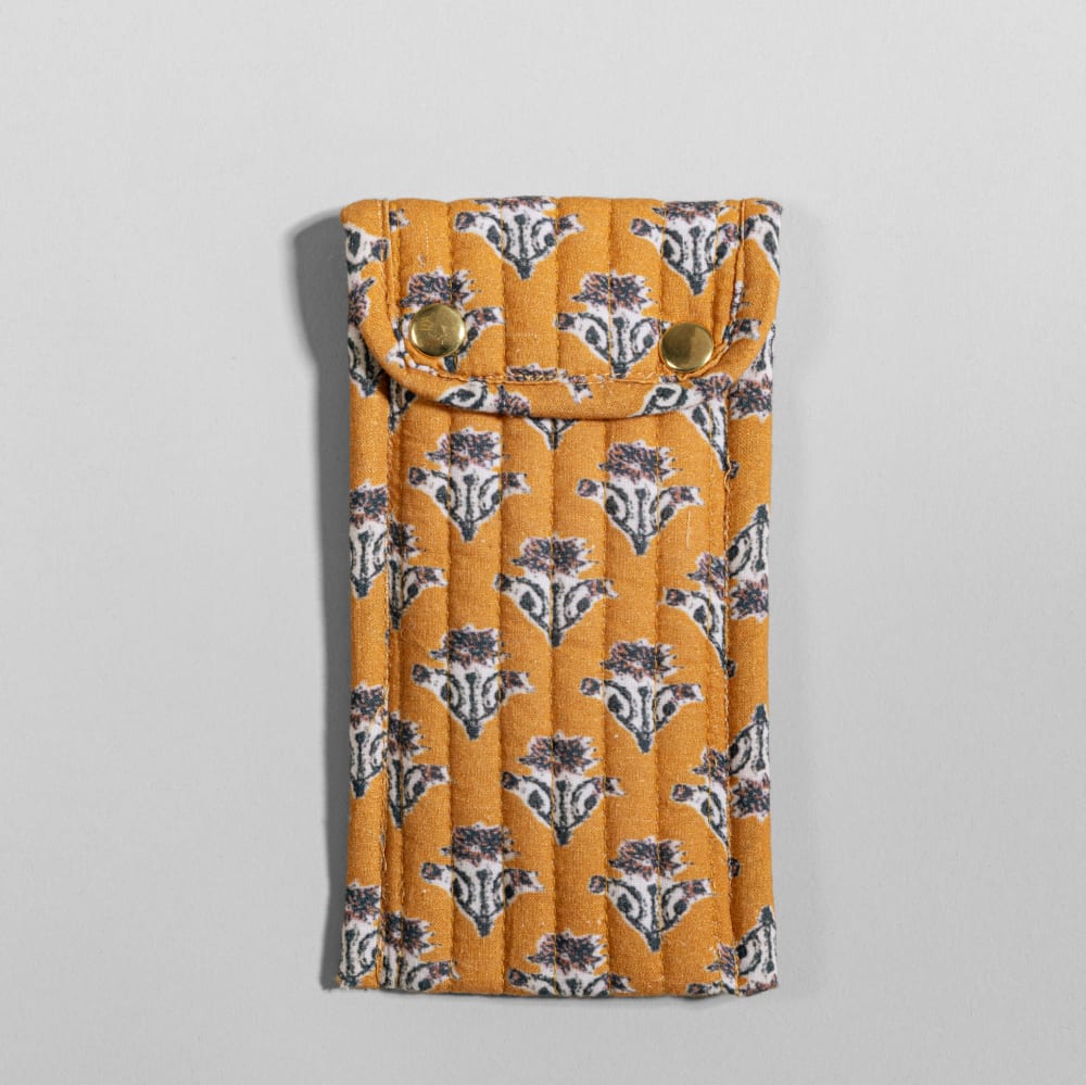Etui à lunettes en coton ocre et noir